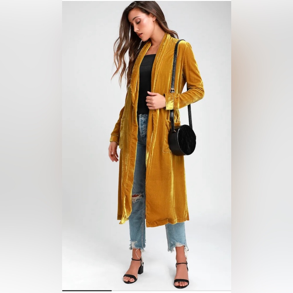 Astr Gold Velvet Long Duster
